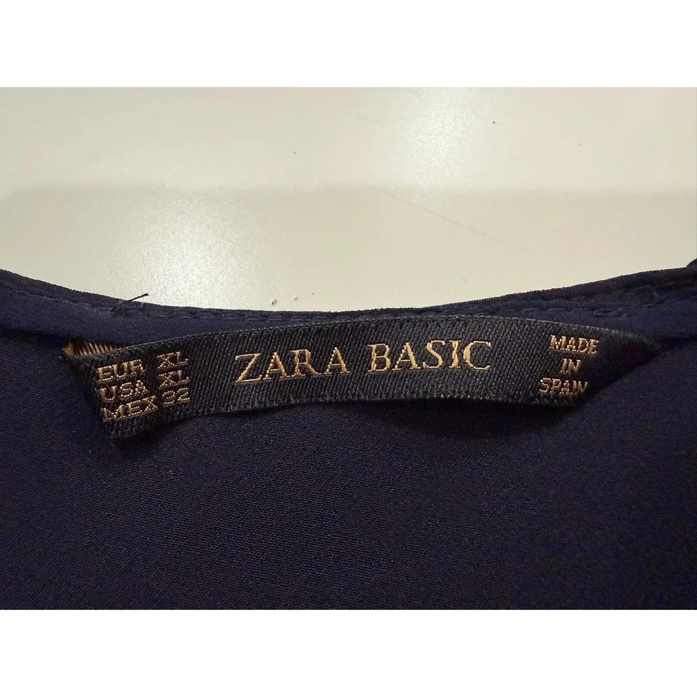Zara Basic Navy Blue Ruffle Sleeve Pleated Shift Dress with Pockets XL